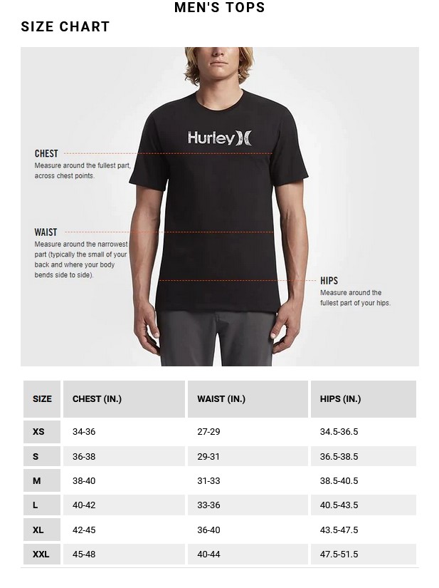 HURLEY MENS TOPS 24 0 Grentabelle